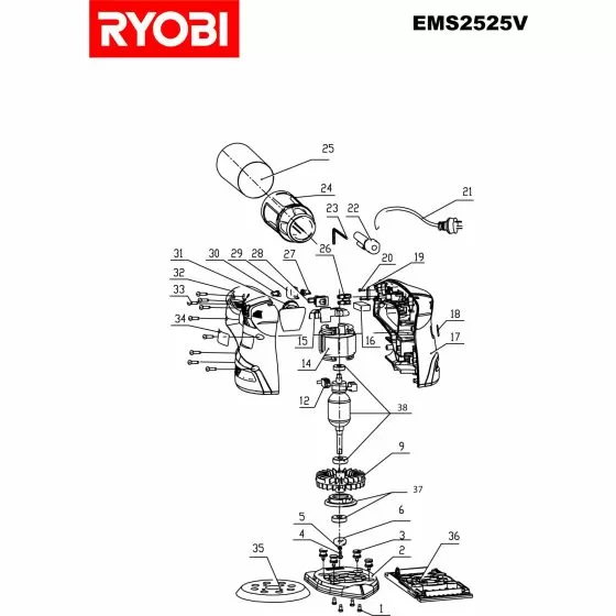 Ryobi EMS2525V Spare Parts List Type: 5133000892